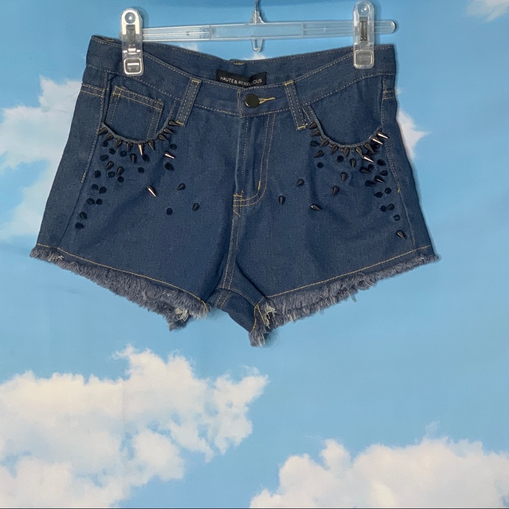 NWT- Haute & Rebellious- Denim Spiked Shorts Small